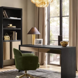 Bookcase with Mirrored Doors and Open Display Shelves