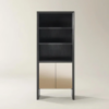 Bookcase with Mirrored Doors and Open Display Shelves