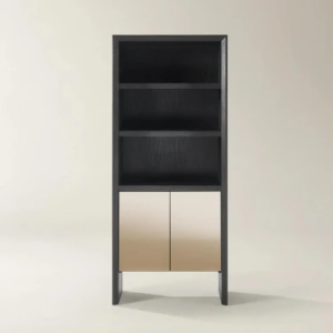 Bookcase with Mirrored Doors and Open Display Shelves