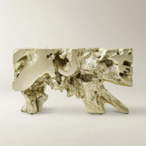 Resin Console Table with Cast Root Design and Gold Leaf Finish