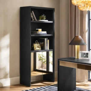 Bookcase with Mirrored Doors and Open Display Shelves