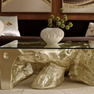 Resin Console Table with Cast Root Design and Gold Leaf Finish