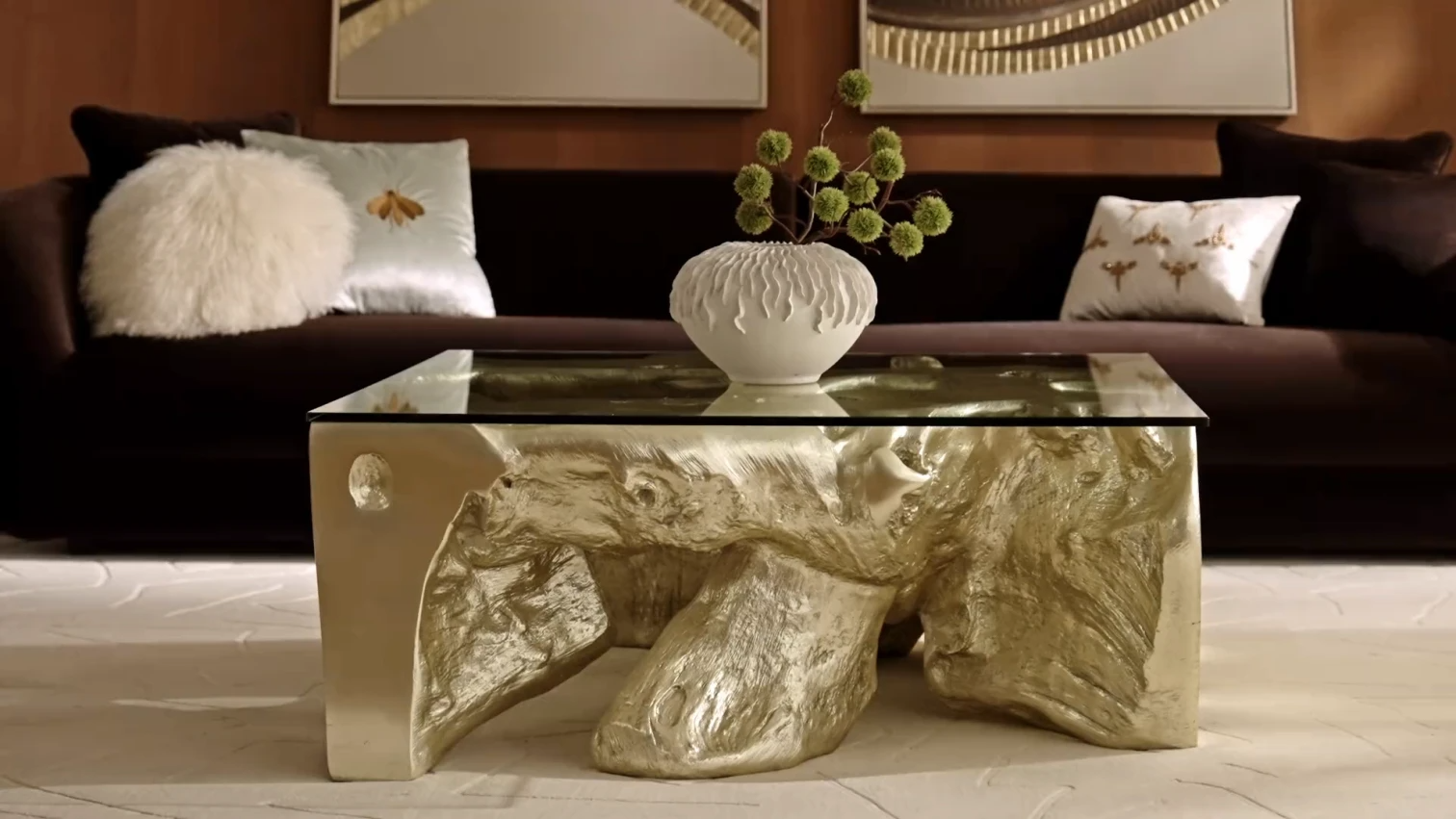 Resin Console Table with Cast Root Design and Gold Leaf Finish