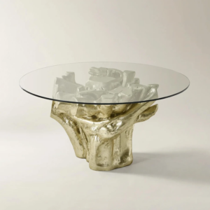 Dining Table with Tempered Glass Top and Sculptural Resin Base
