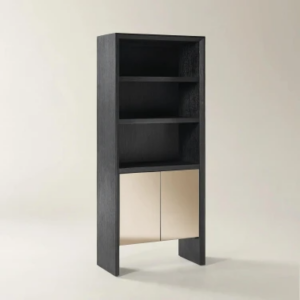 Bookcase with Mirrored Doors and Open Display Shelves
