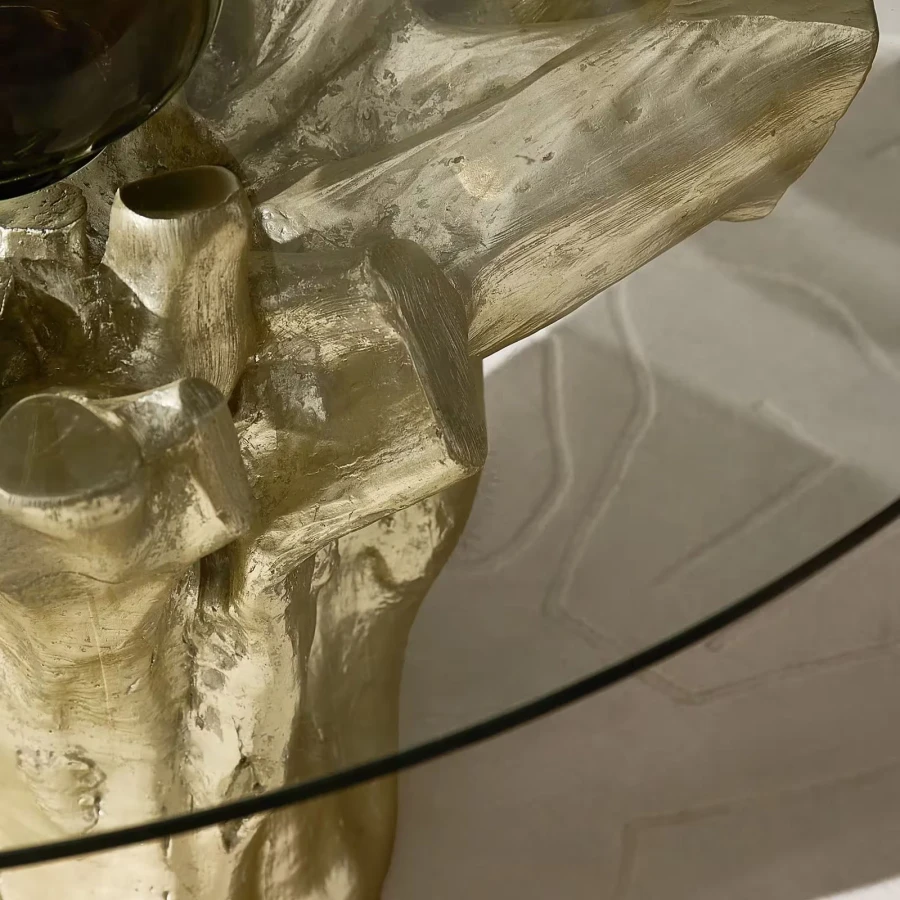 Dining Table with Tempered Glass Top and Sculptural Resin Base