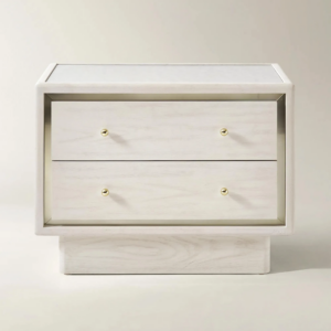 Two Drawer Nightstand with Pearl Lacquer Top and Soft Close Drawers