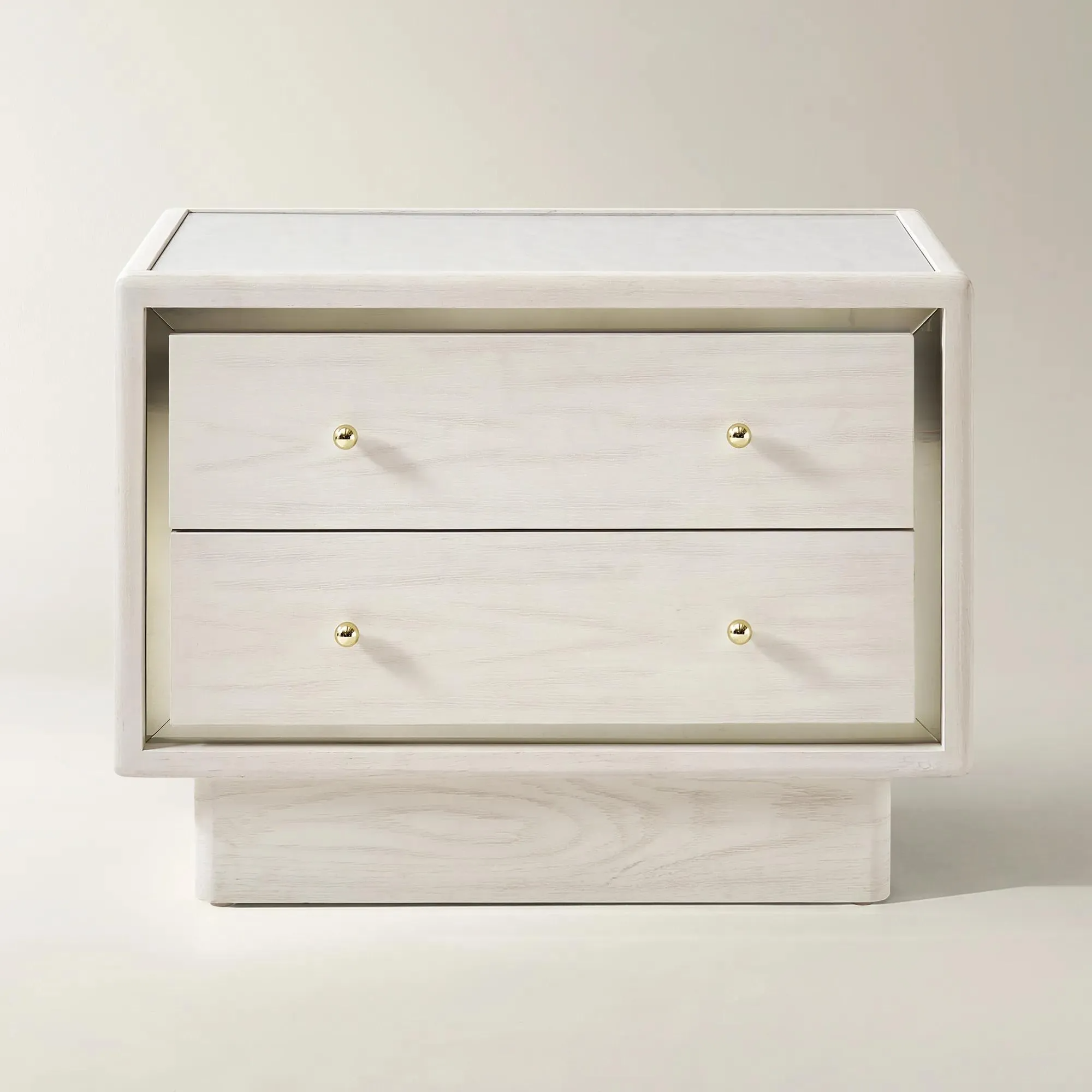 Two Drawer Nightstand with Pearl Lacquer Top and Soft Close Drawers
