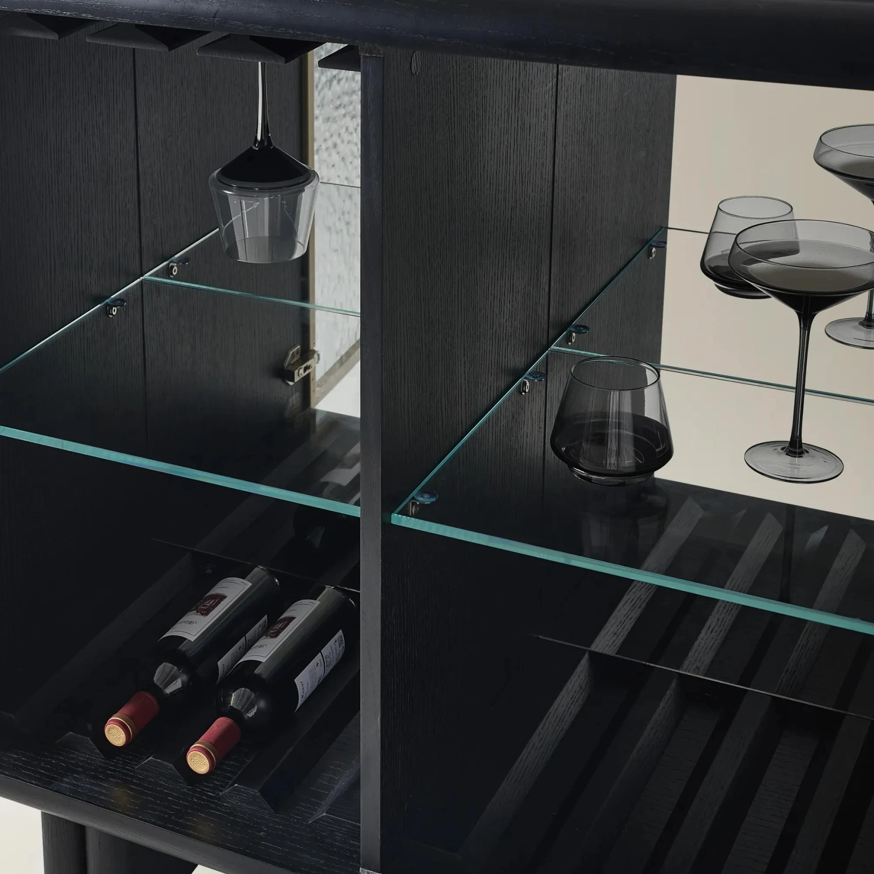 Two Door Buffet Cabinet with LED Lighting and Glass Shelves