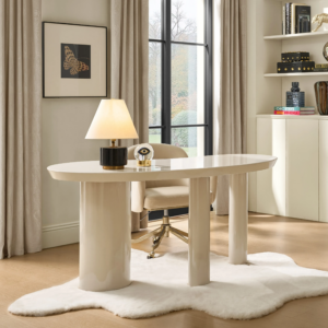 Office Desk with Lacquer Finish and Engineered Wood Frame