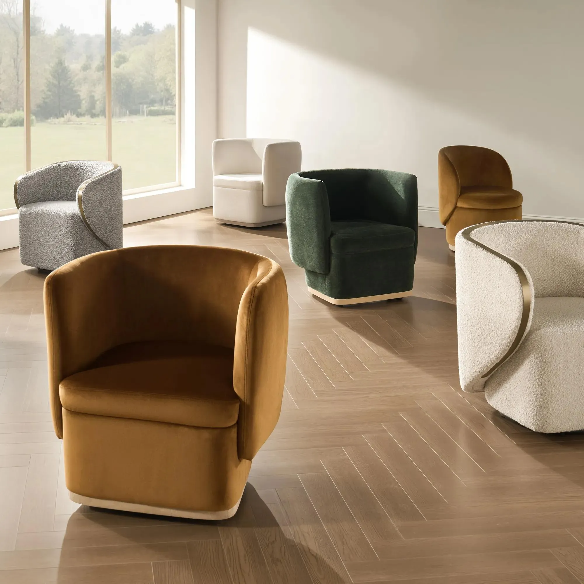 Boucle Swivel Chair with Water Repellent Upholstery