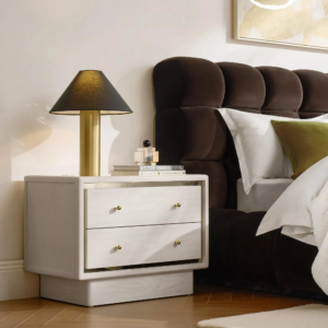 Two Drawer Nightstand with Pearl Lacquer Top and Soft Close Drawers