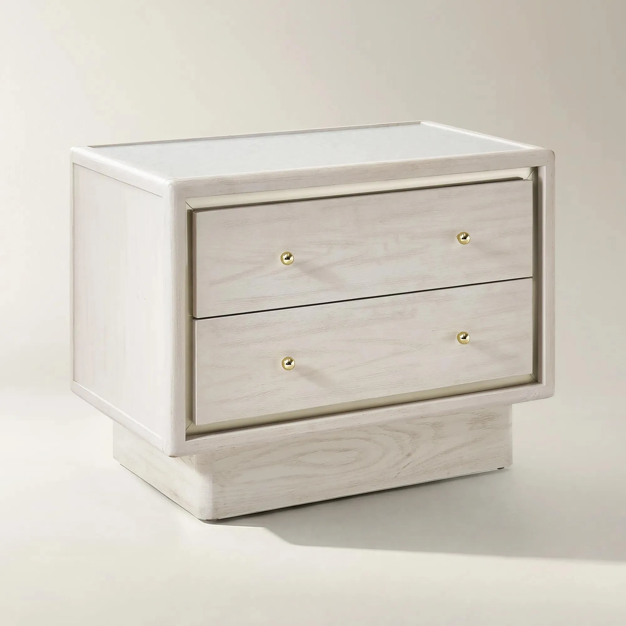 Two Drawer Nightstand with Pearl Lacquer Top and Soft Close Drawers