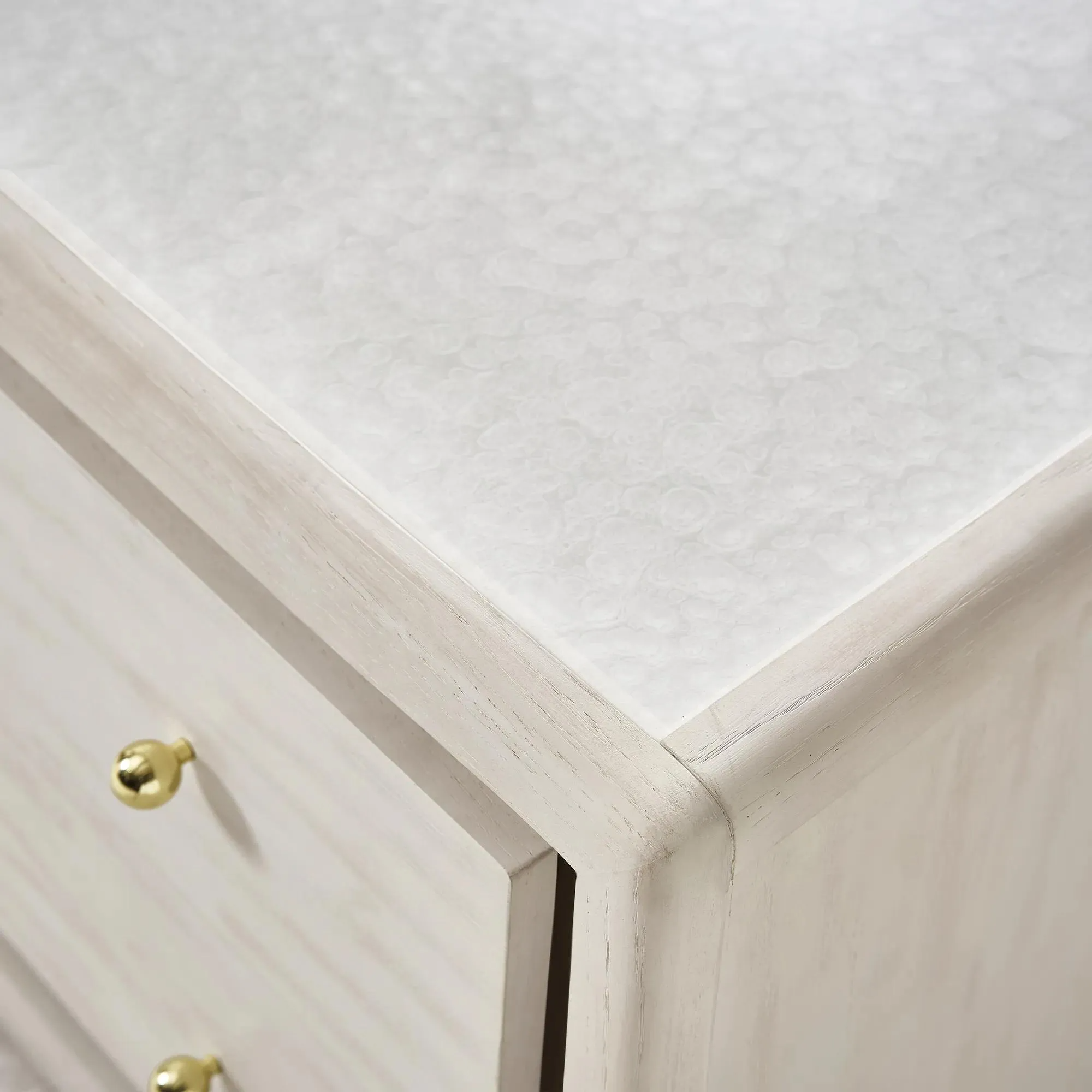 Two Drawer Nightstand with Pearl Lacquer Top and Soft Close Drawers