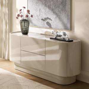 Buffet Cabinet with Glass Top and Soft Close Storage