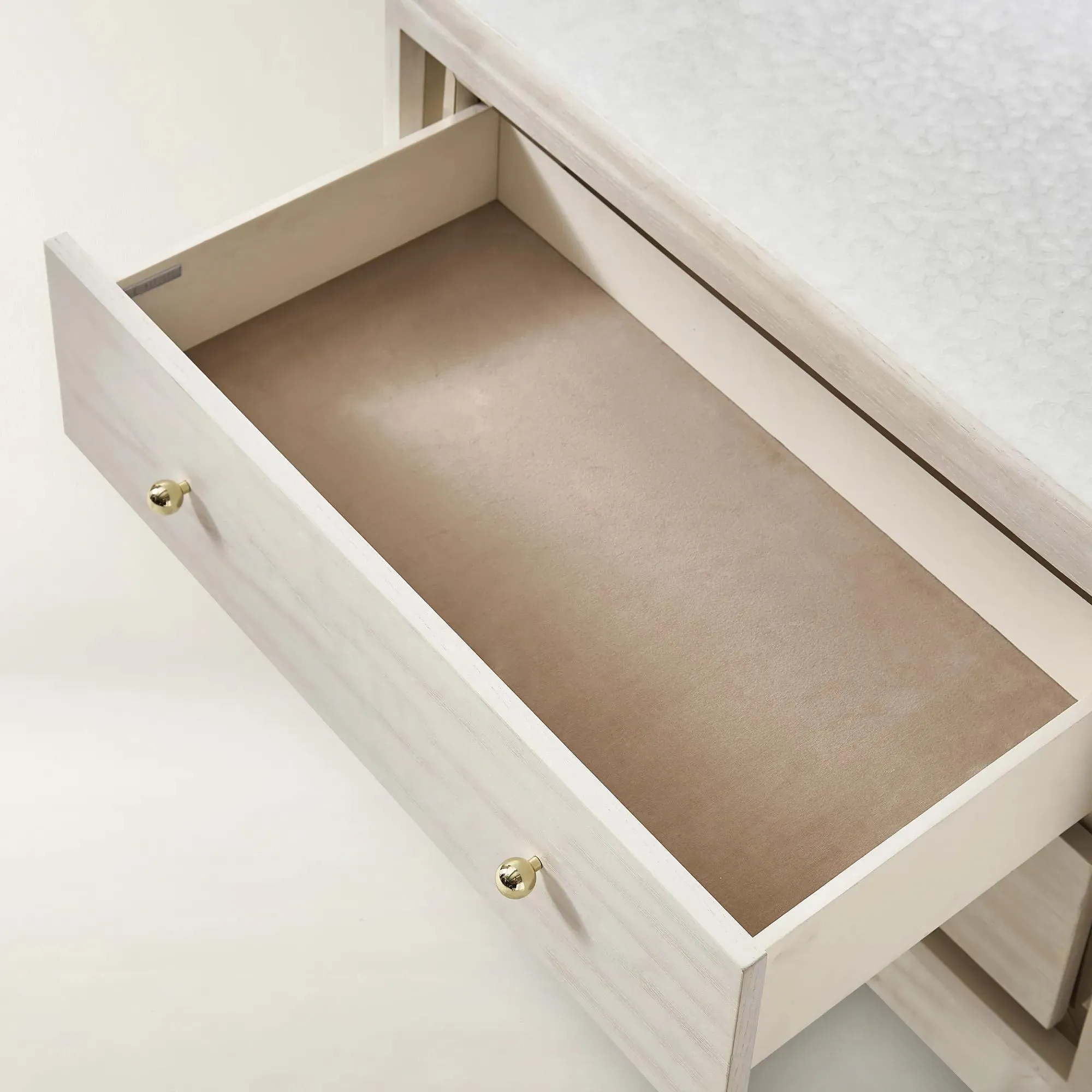 Two Drawer Nightstand with Pearl Lacquer Top and Soft Close Drawers