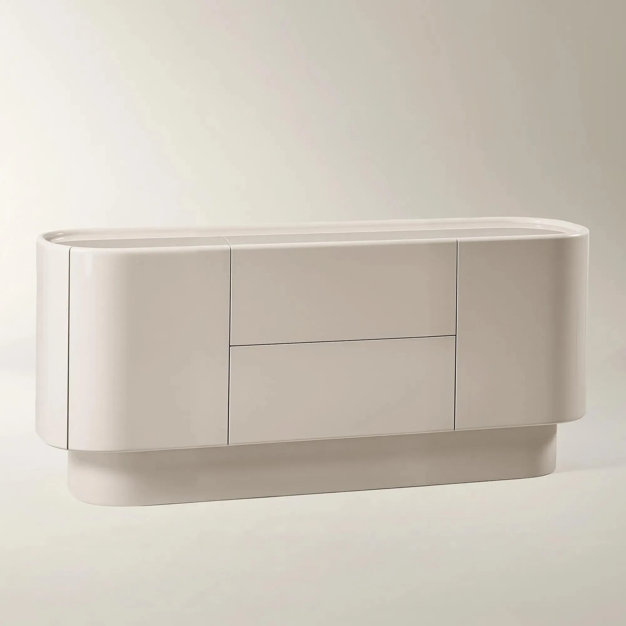 Buffet Cabinet with Glass Top and Soft Close Storage