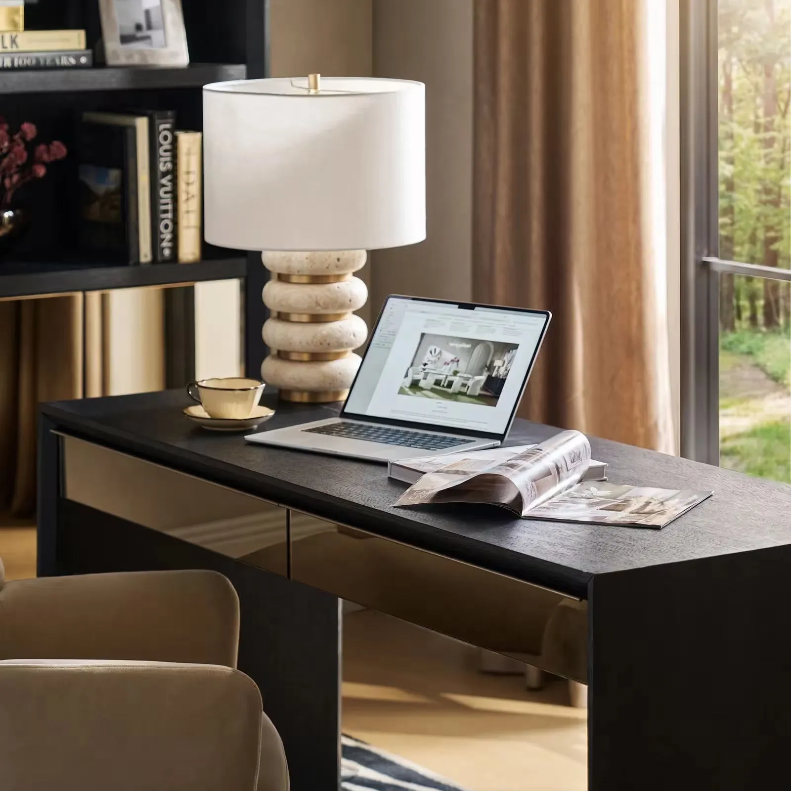Desk with Mirrored Drawer Fronts and Soft Close Storage