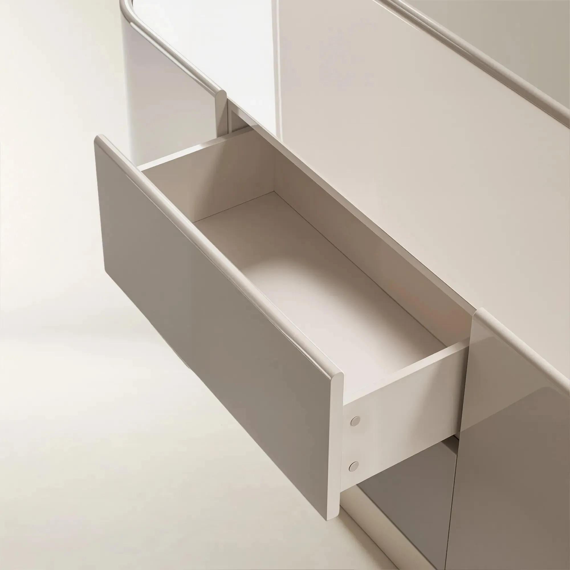 Buffet Cabinet with Glass Top and Soft Close Storage