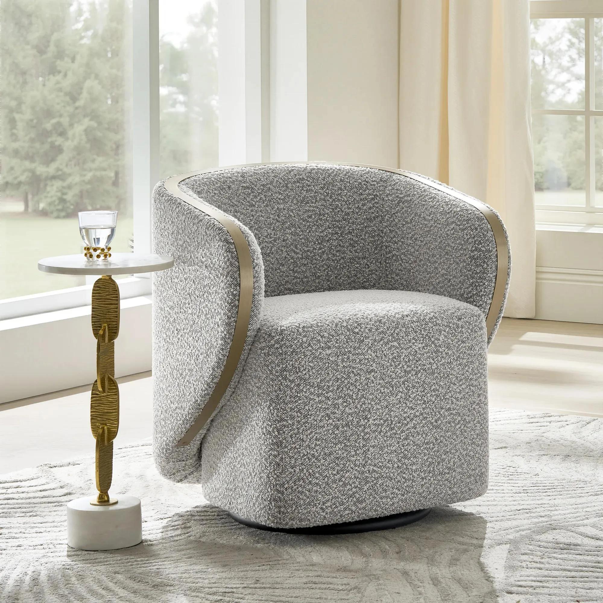 Boucle Swivel Chair with Water Repellent Upholstery