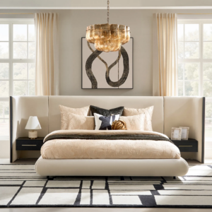 Upholstered Platform Bed with Integrated Nightstands and Power Outlets