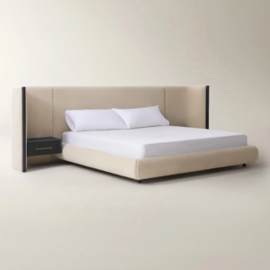 Upholstered Platform Bed with Integrated Nightstands and Power Outlets