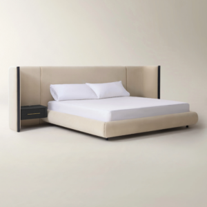 Upholstered Platform Bed with Integrated Nightstands and Power Outlets