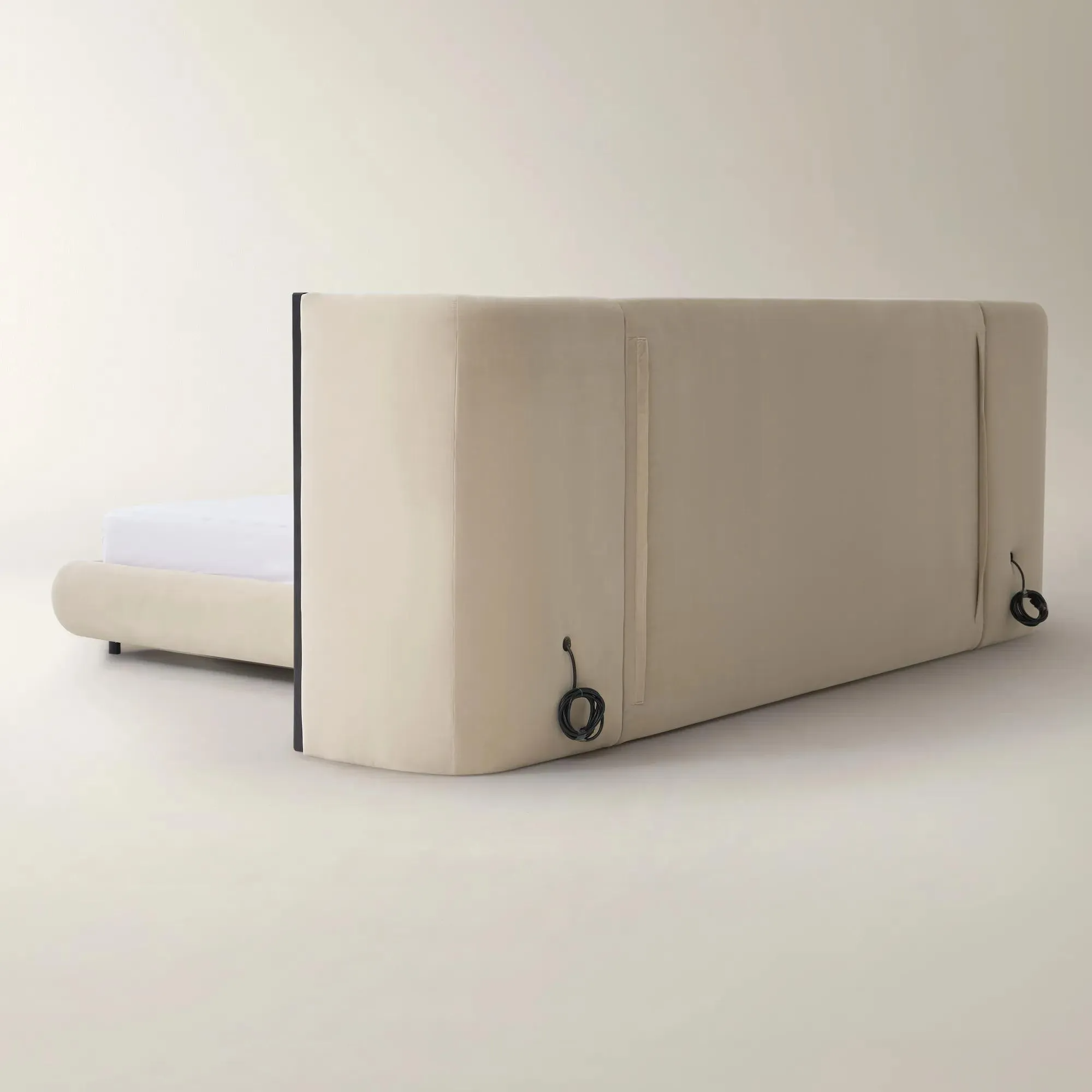 Upholstered Platform Bed with Integrated Nightstands and Power Outlets