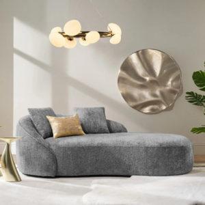 Chenille Chaise Lounge with Foam Cushions and Wood Frame