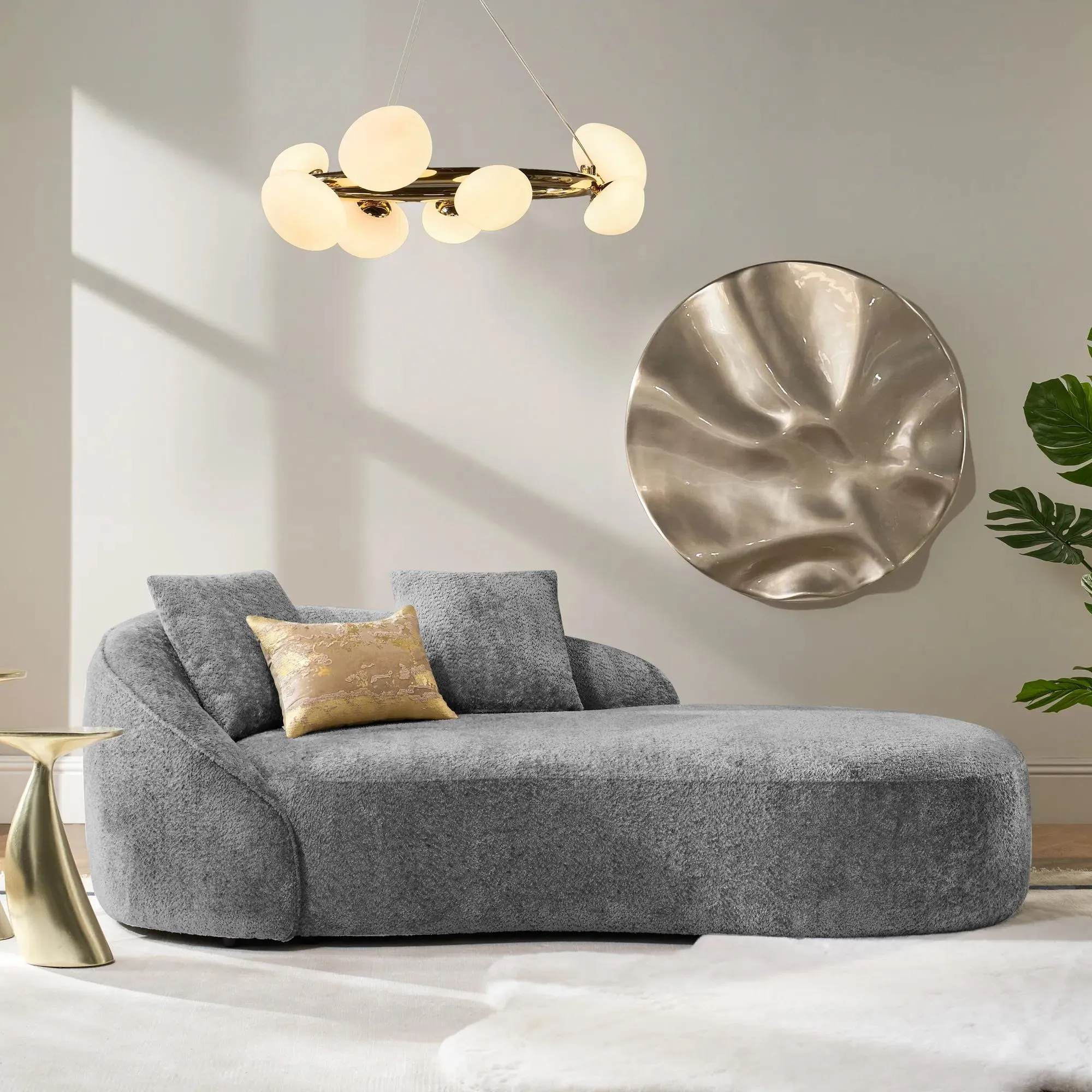 Chenille Chaise Lounge with Foam Cushions and Wood Frame