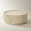 Round Coffee Table with Reeded White Oak and Soft-Close Drawer