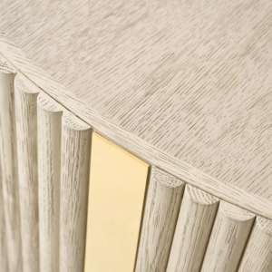 Round Coffee Table with Reeded White Oak and Soft-Close Drawer