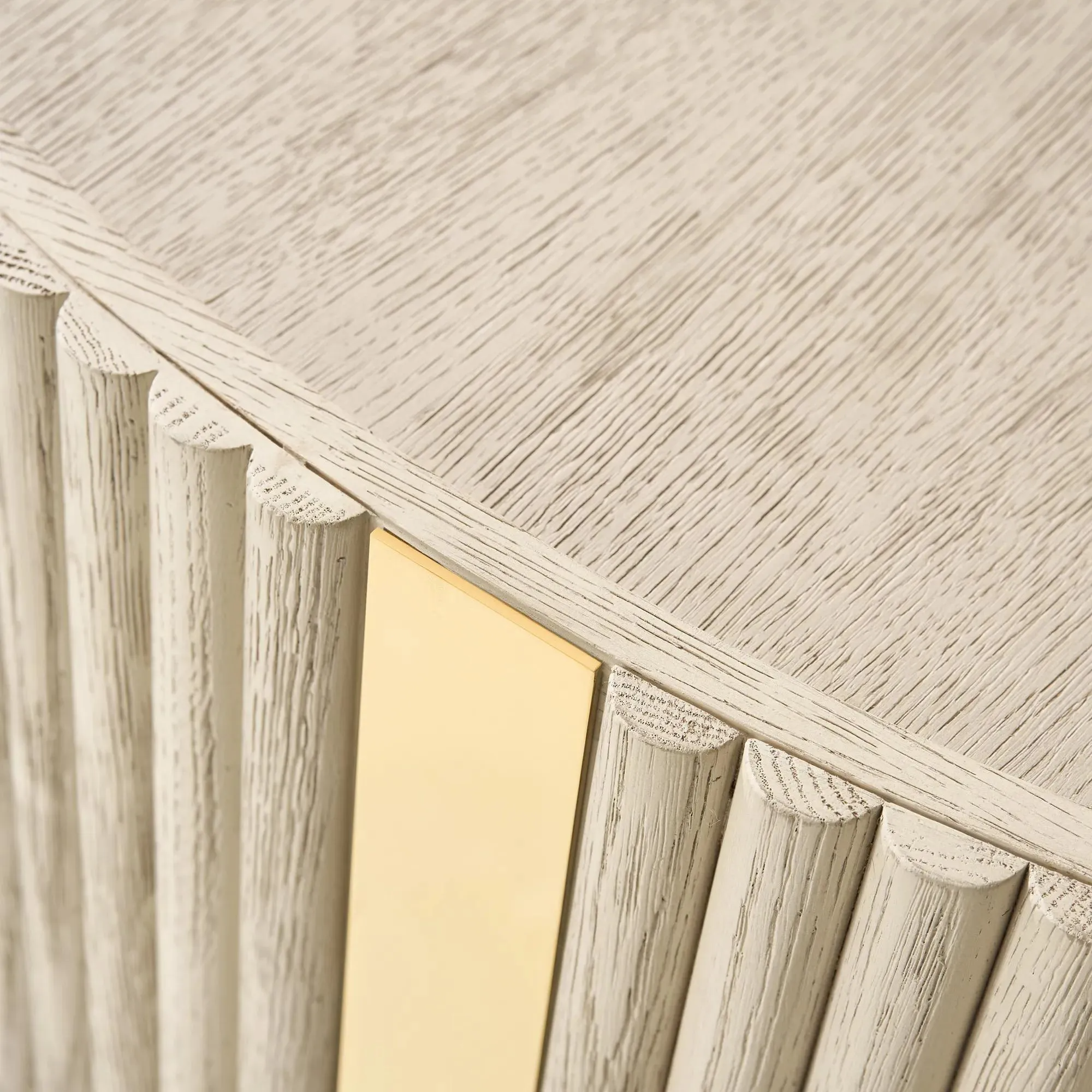Round Coffee Table with Reeded White Oak and Soft-Close Drawer