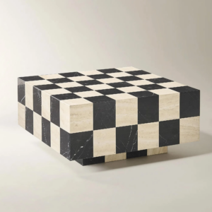Square Marble Coffee Table with Checkerboard Stone Design