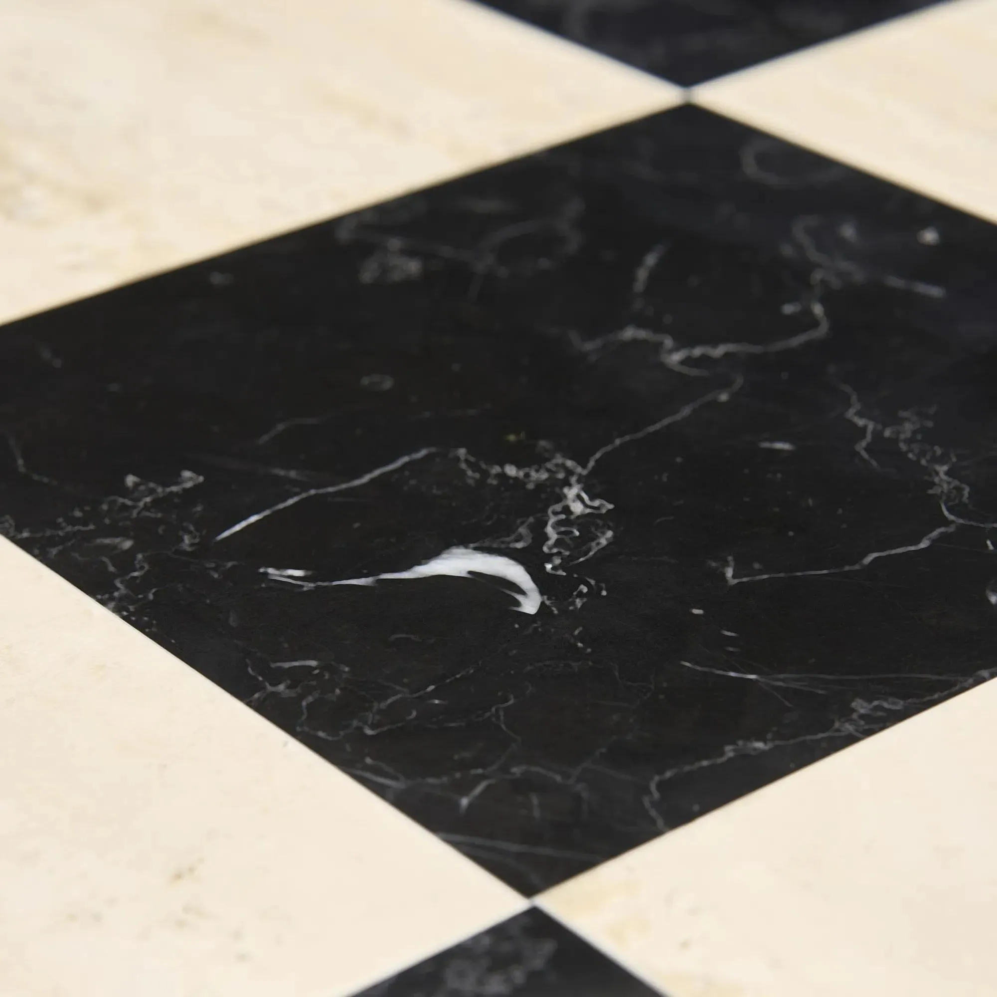 Square Marble Coffee Table with Checkerboard Stone Design