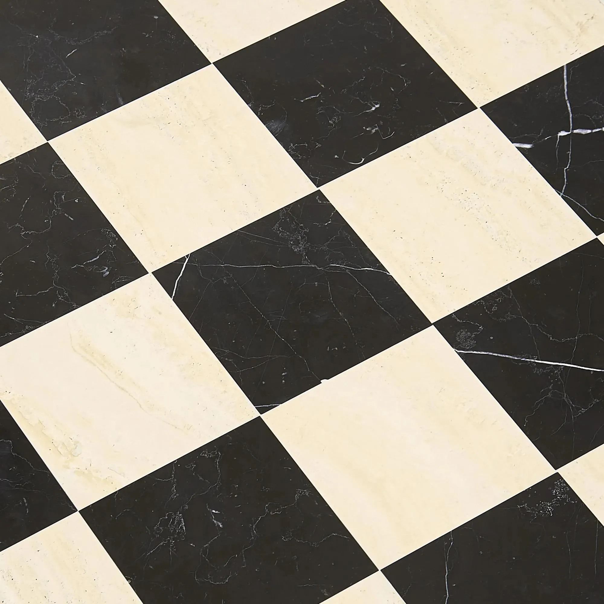 Square Marble Coffee Table with Checkerboard Stone Design