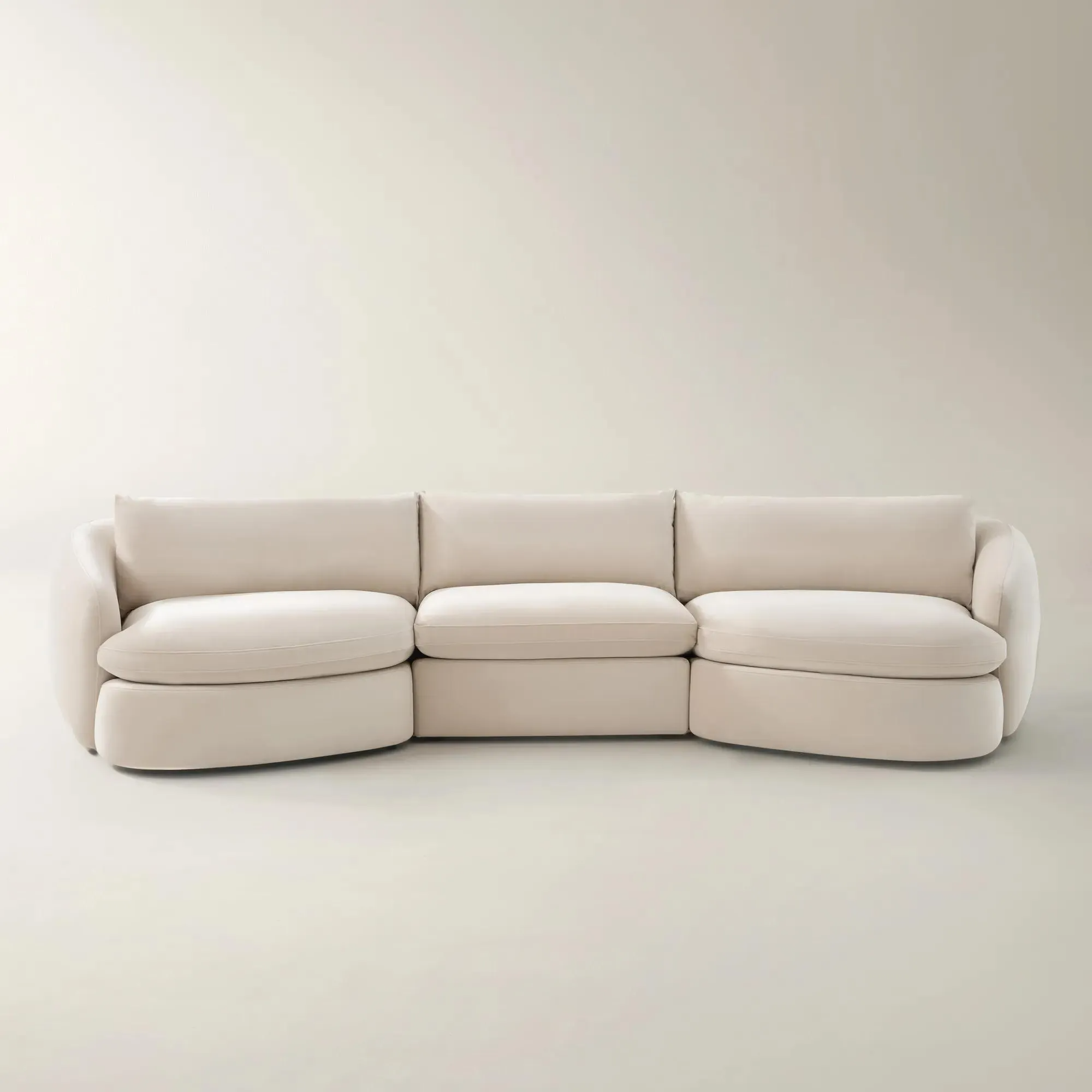Curved Velvet Sectional Sofa with Feather Blend Cushions