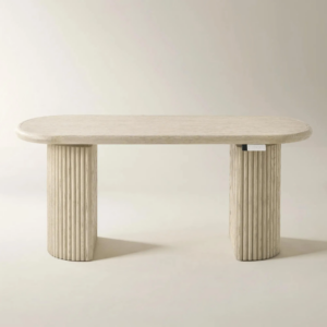 Electric Lift Desk with Reeded Oak Finish and Adjustable Height