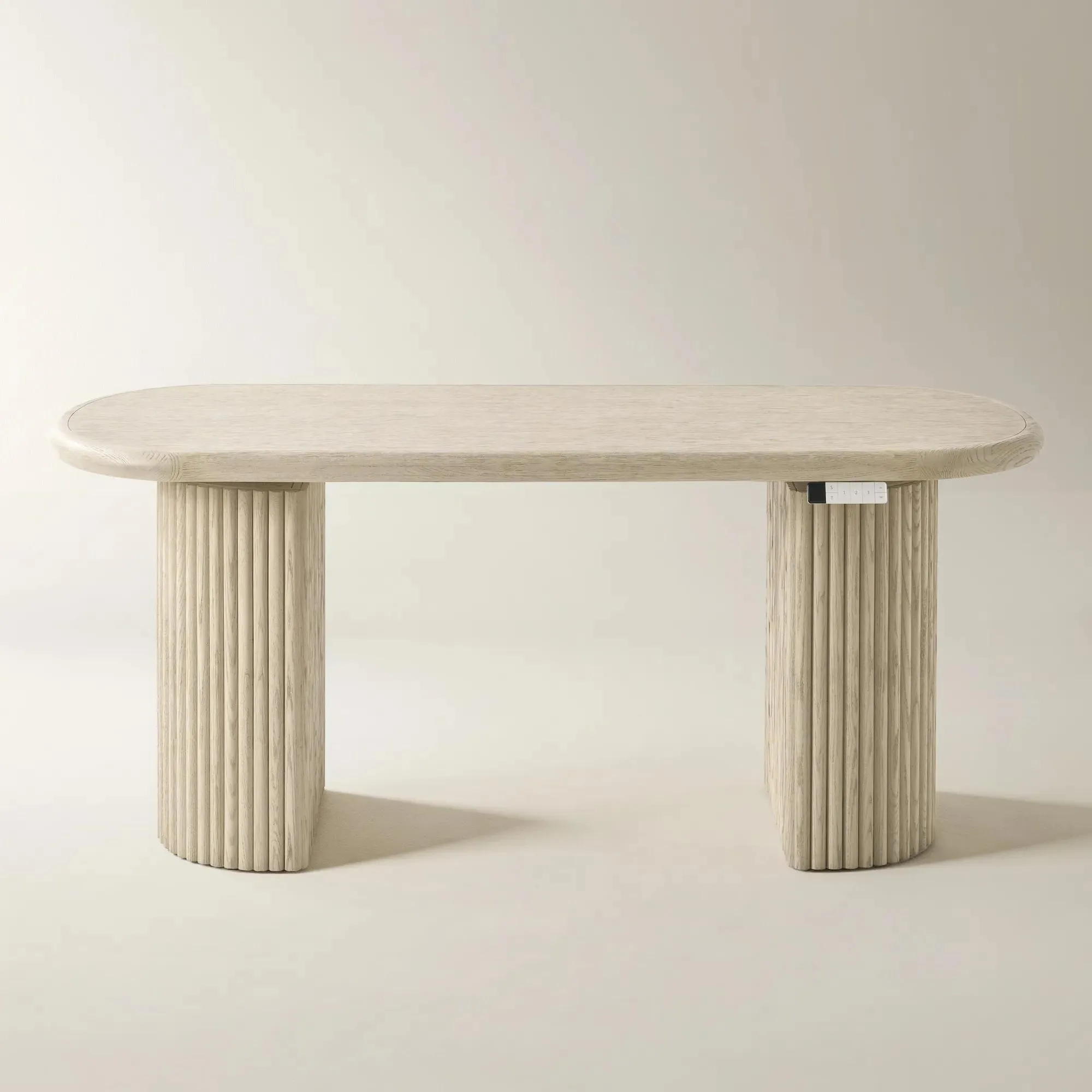 Electric Lift Desk with Reeded Oak Finish and Adjustable Height