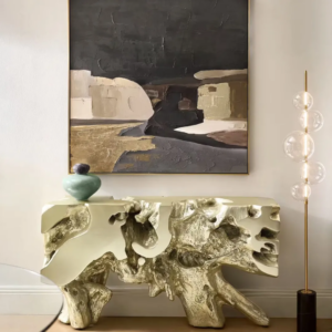 Resin Console Table with Cast Root Design and Gold Leaf Finish