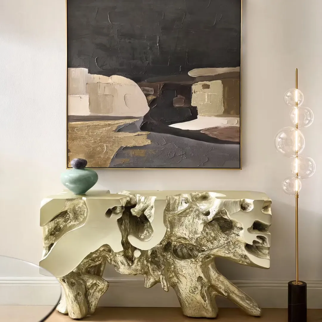 Resin Console Table with Cast Root Design and Gold Leaf Finish