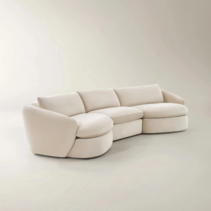 Curved Velvet Sectional Sofa with Feather Blend Cushions