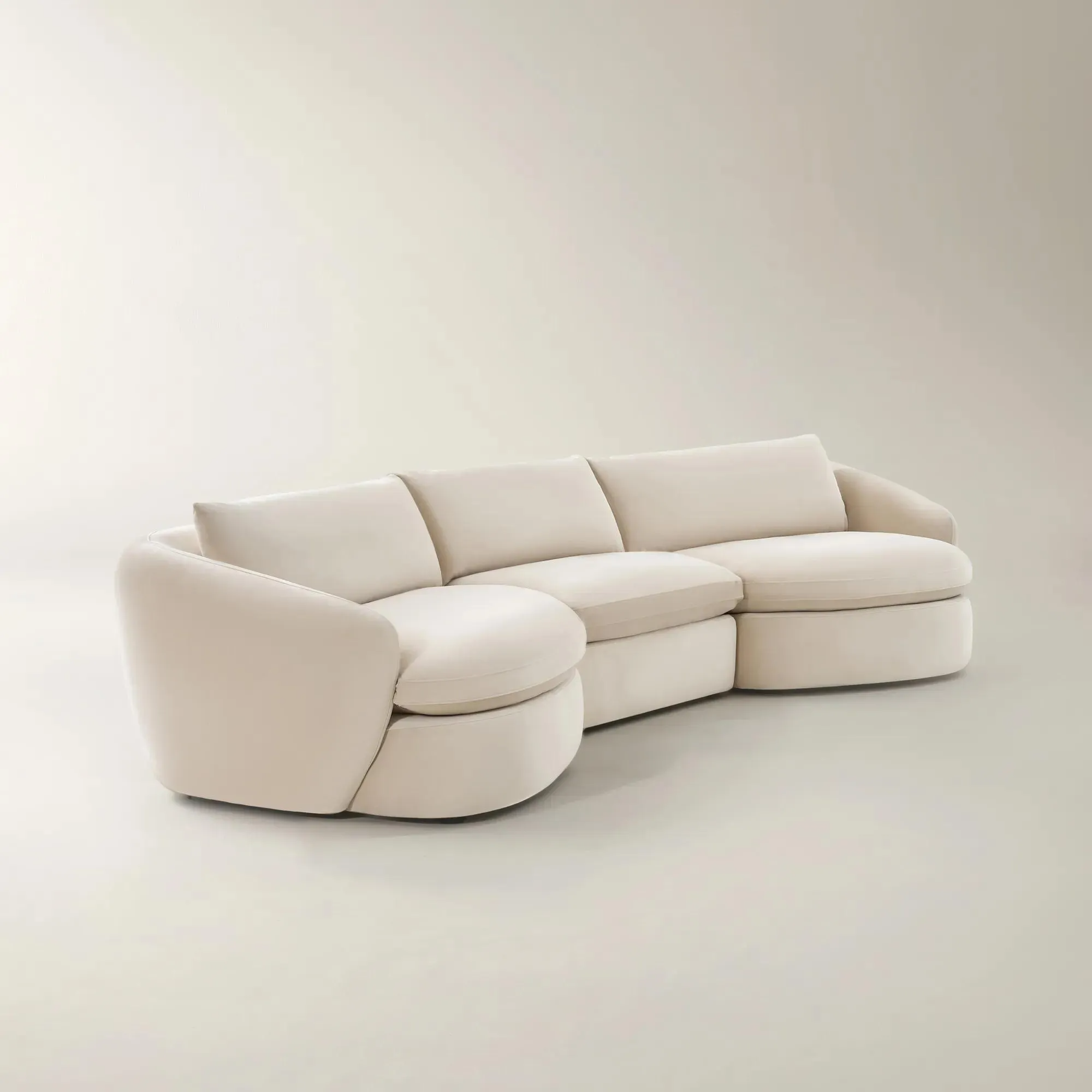 Curved Velvet Sectional Sofa with Feather Blend Cushions