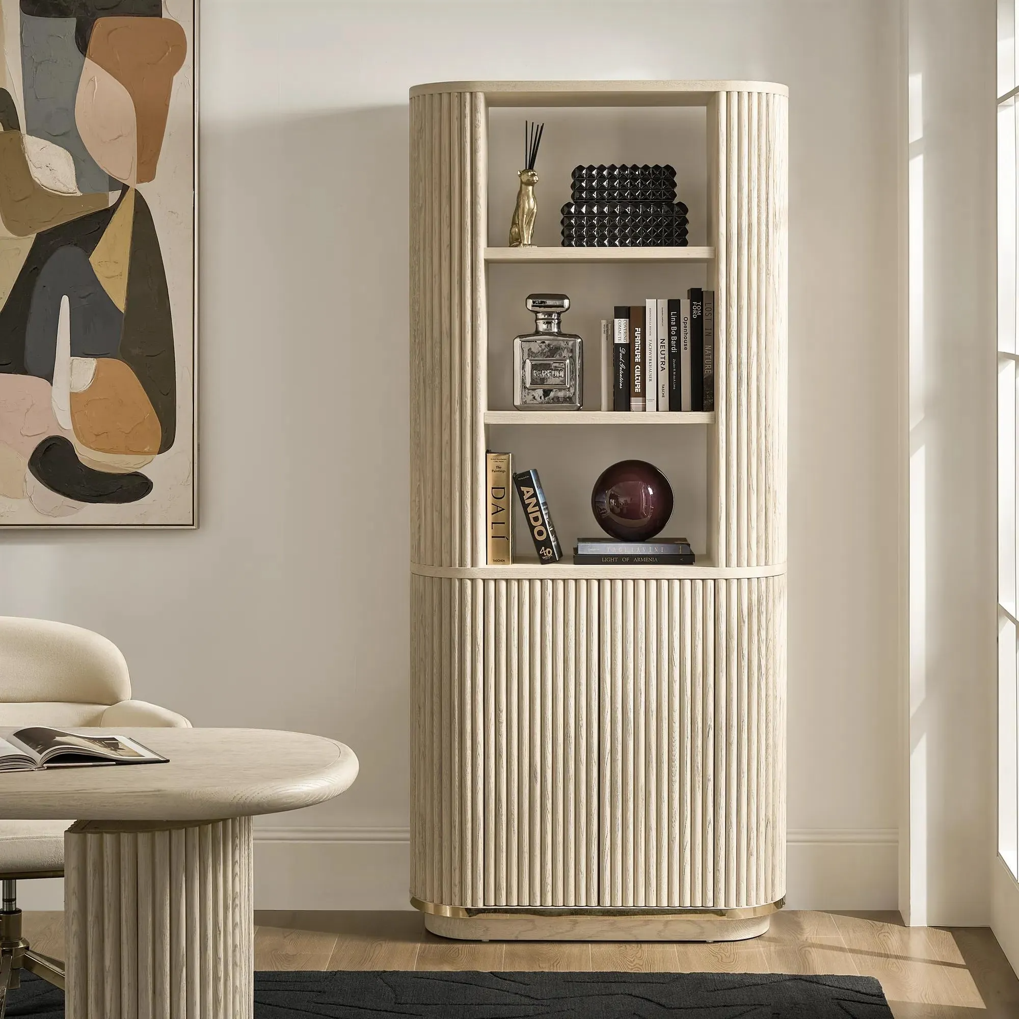 Bookcase with Open Shelves and Two Door Storage Cabinet