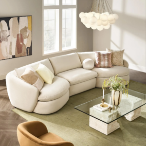 Curved Velvet Sectional Sofa with Feather Blend Cushions