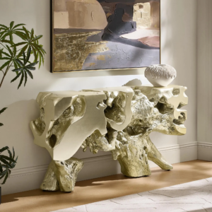 Resin Console Table with Cast Root Design and Gold Leaf Finish