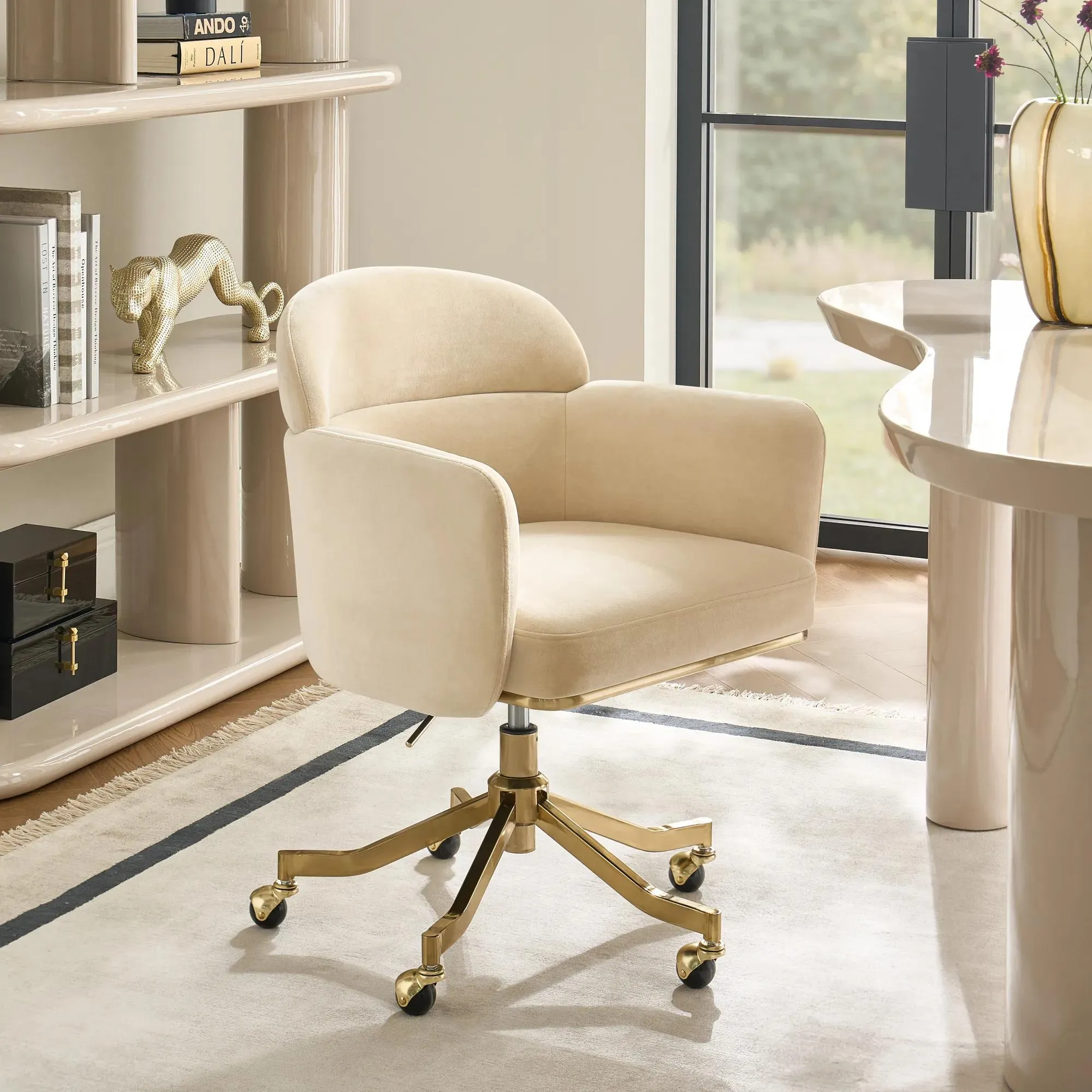 Desk Swivel Chair with Velvet Upholstery and Adjustable Height