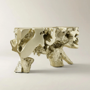 Resin Console Table with Cast Root Design and Gold Leaf Finish