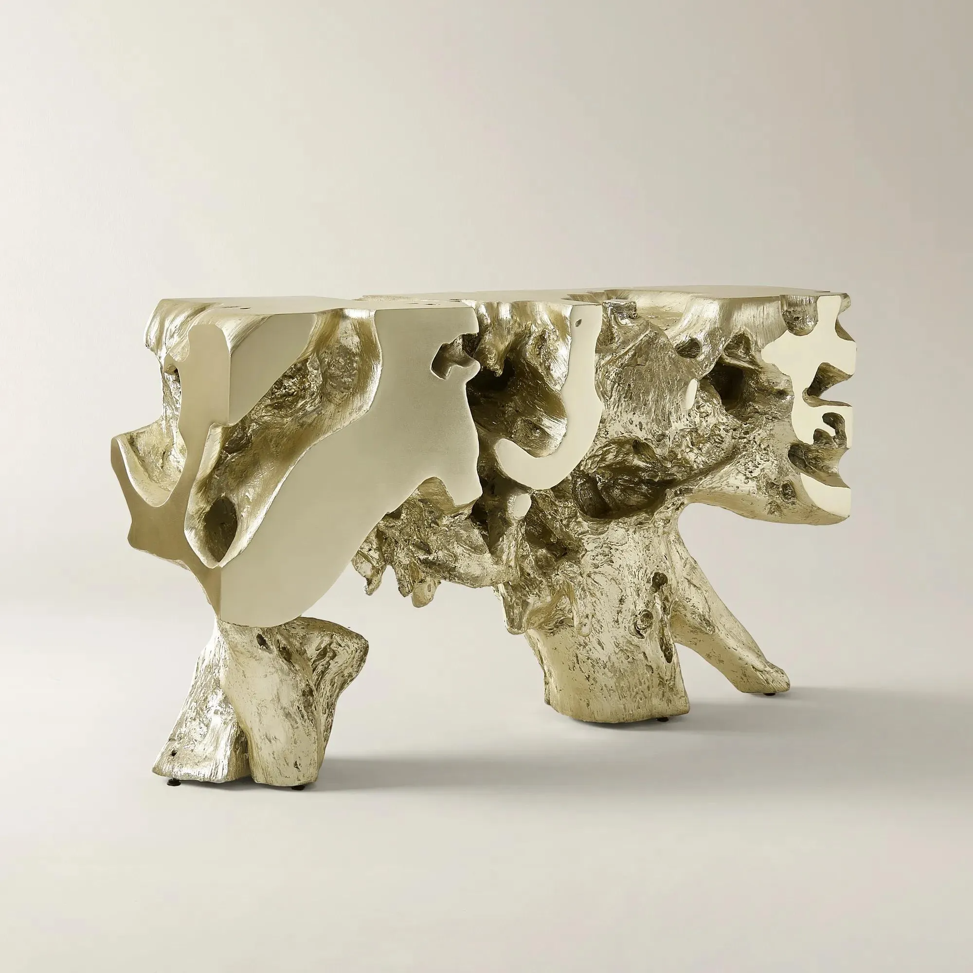 Resin Console Table with Cast Root Design and Gold Leaf Finish