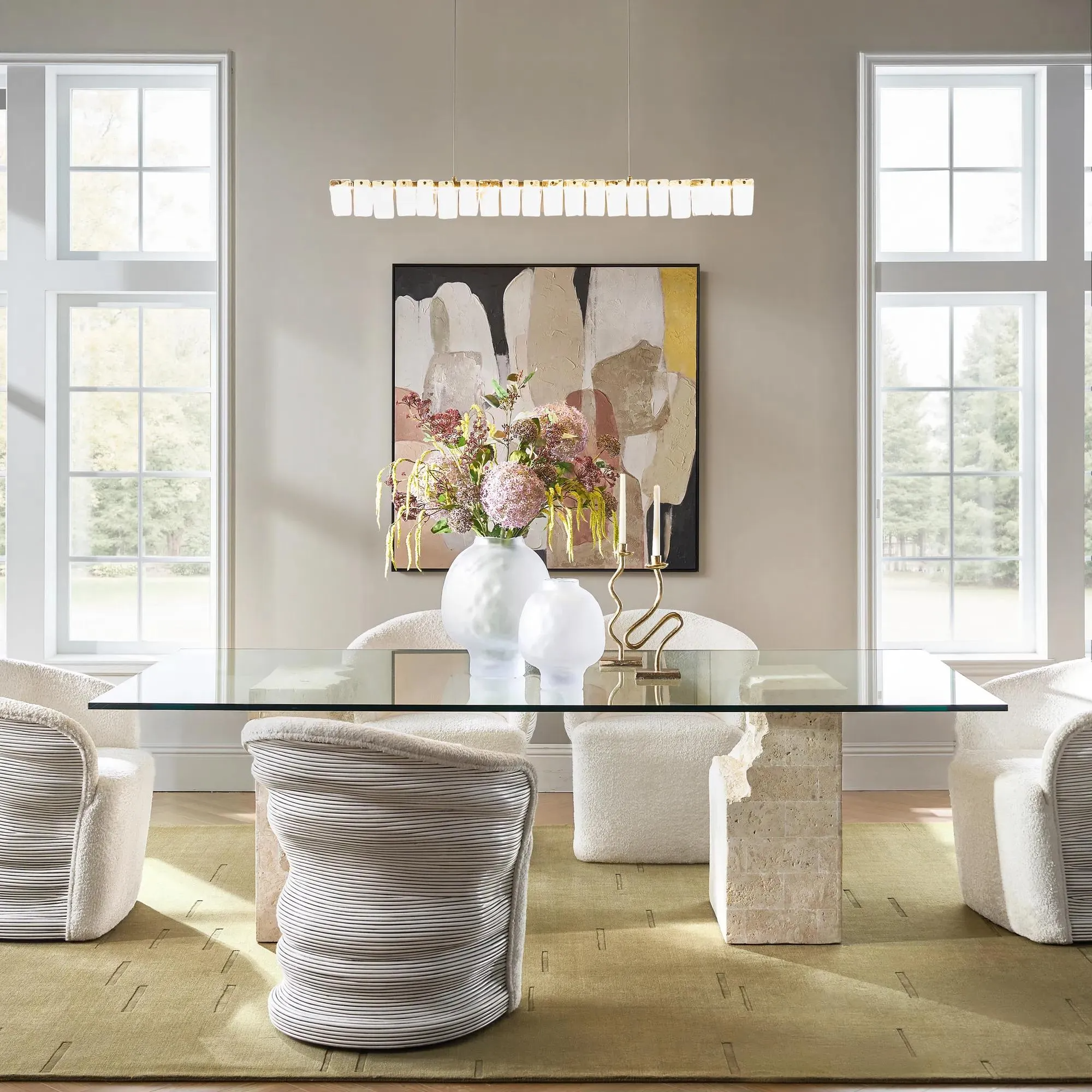 Dining Table with Tempered Glass Top and Mactan Stone Base